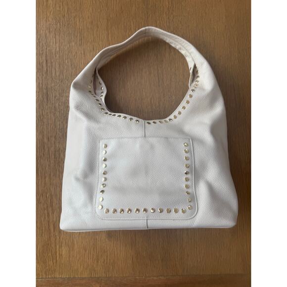 Laggo Mara Hobo Slouch Bag Cream Pebbled Leather with Gold Studs and Hardware - Picture 3 of 13